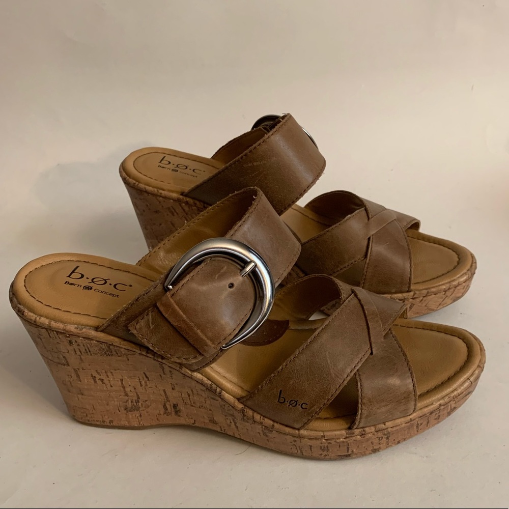 b.o.c Born Concept brown leather wedge sandals 9